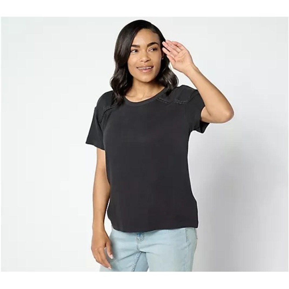 Peace Love World Boheme‎ Braided Crew Neck Tee Shirt Washed Black XL